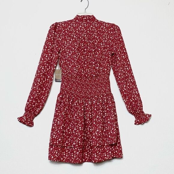 Forever 21 Red & White Floral Long Sleeve Layered Mini Dress - Picture 4 of 7